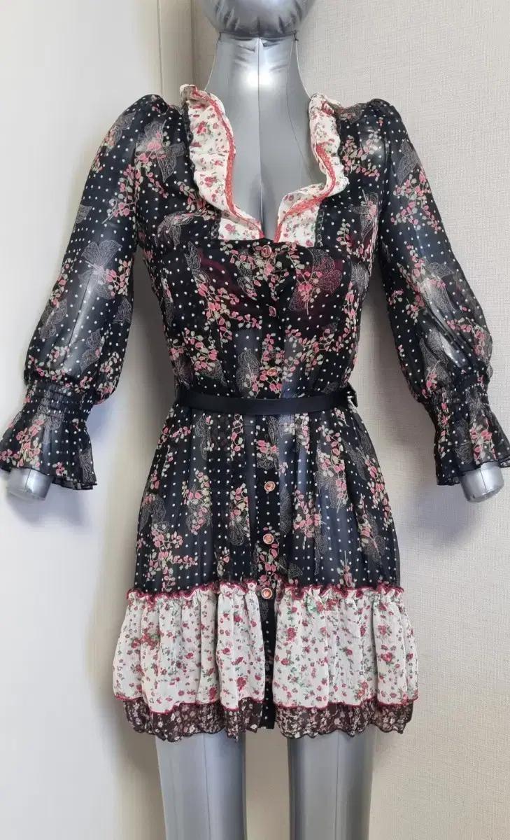 에고이스트 쉬폰 플로럴 미니 블라우스 원피스 55 새상품