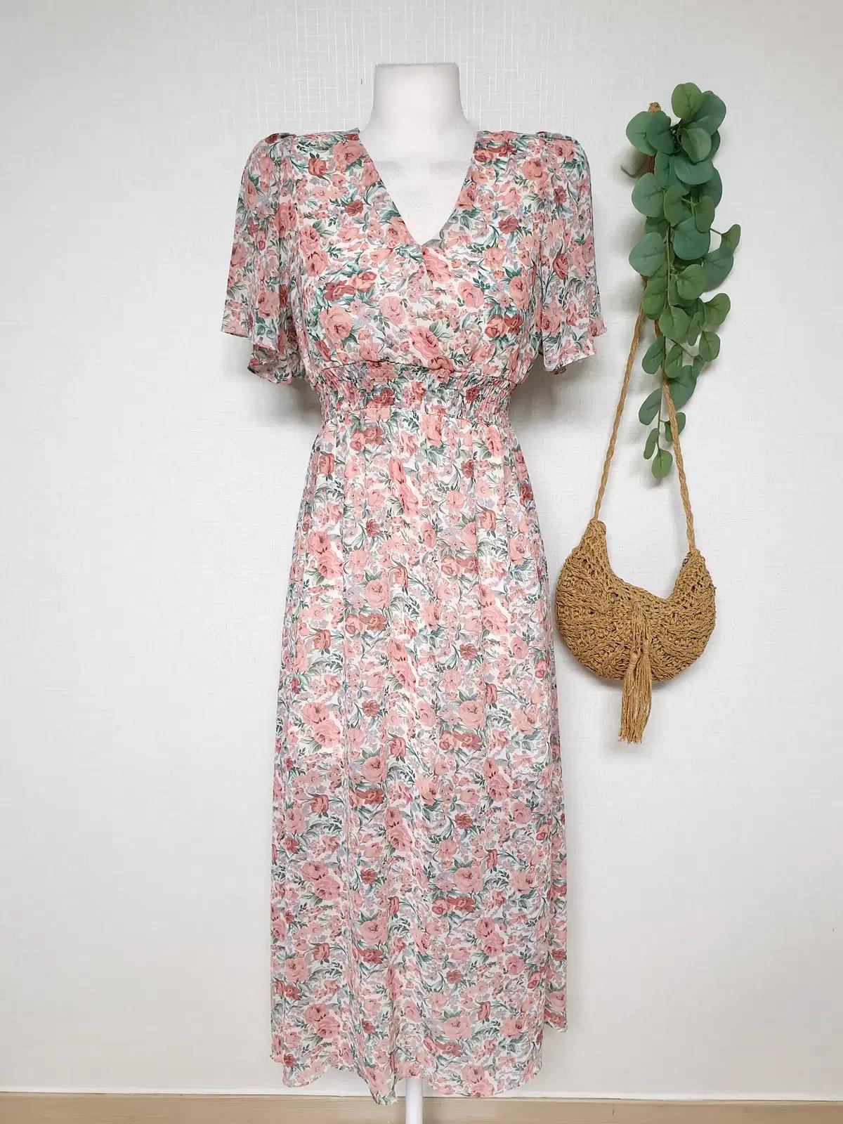 랩스타일 프로방스플로럴 롱원피스 쉬폰 55 66 핑크