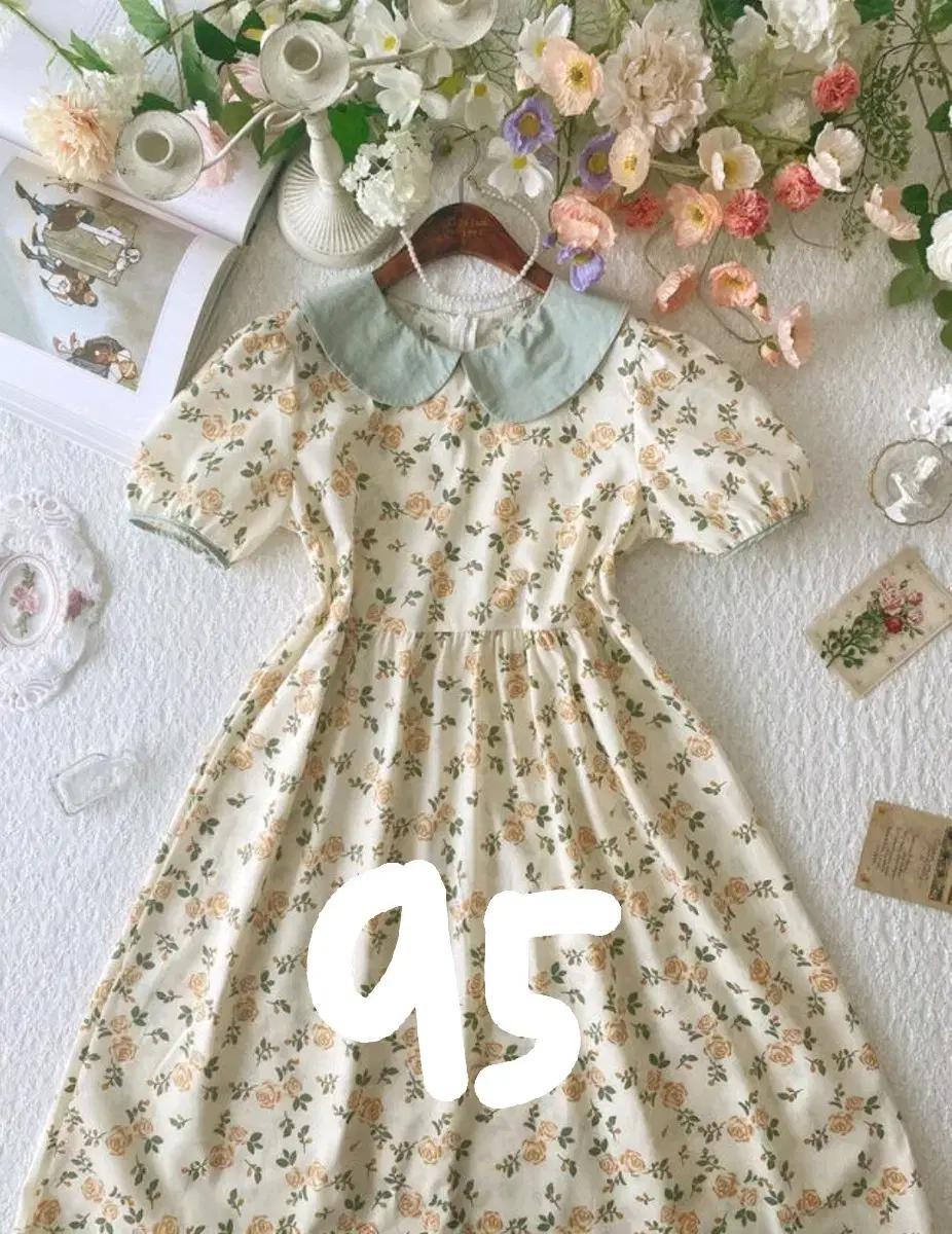 새상품) 딸기쨈프로젝트 라라로즈 원피스 배색 플라워 퍼프 꽃무늬 봄