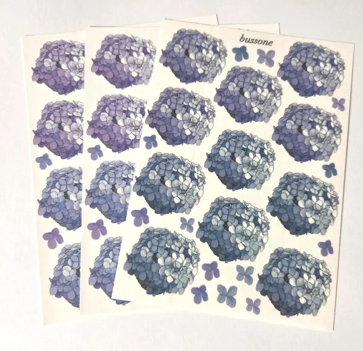 부쏘네 수국화 꽃인스 인스 아트지 투명 스티커 소분 일괄(2종,3장)