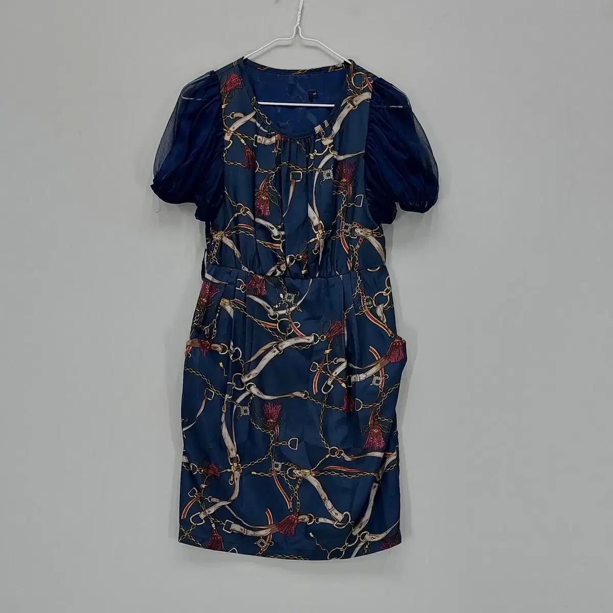 빈티지 85 반팔실크원피스 봄여름 네이비 08089