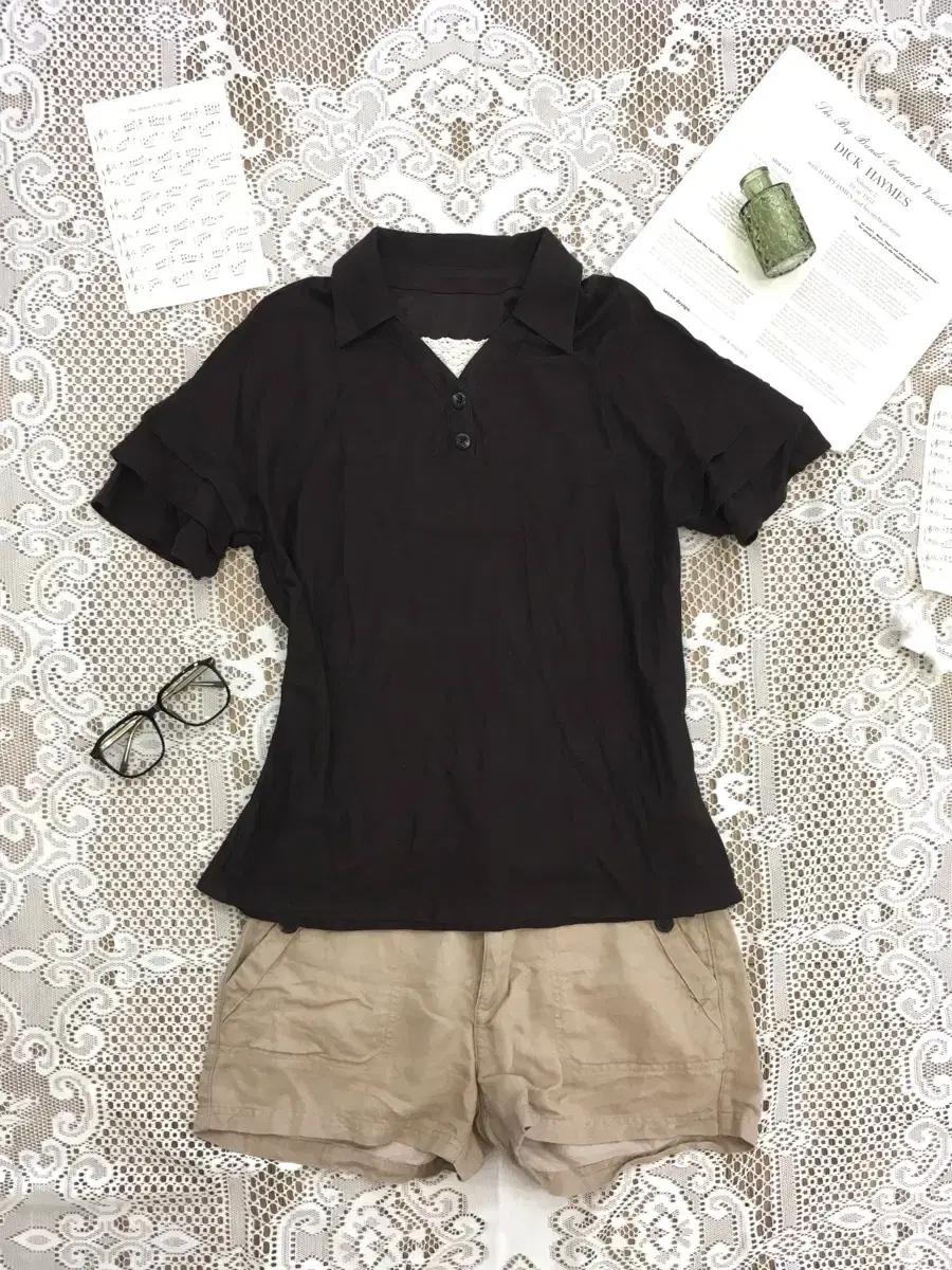 jpn vintage nerd brown lace t shirt