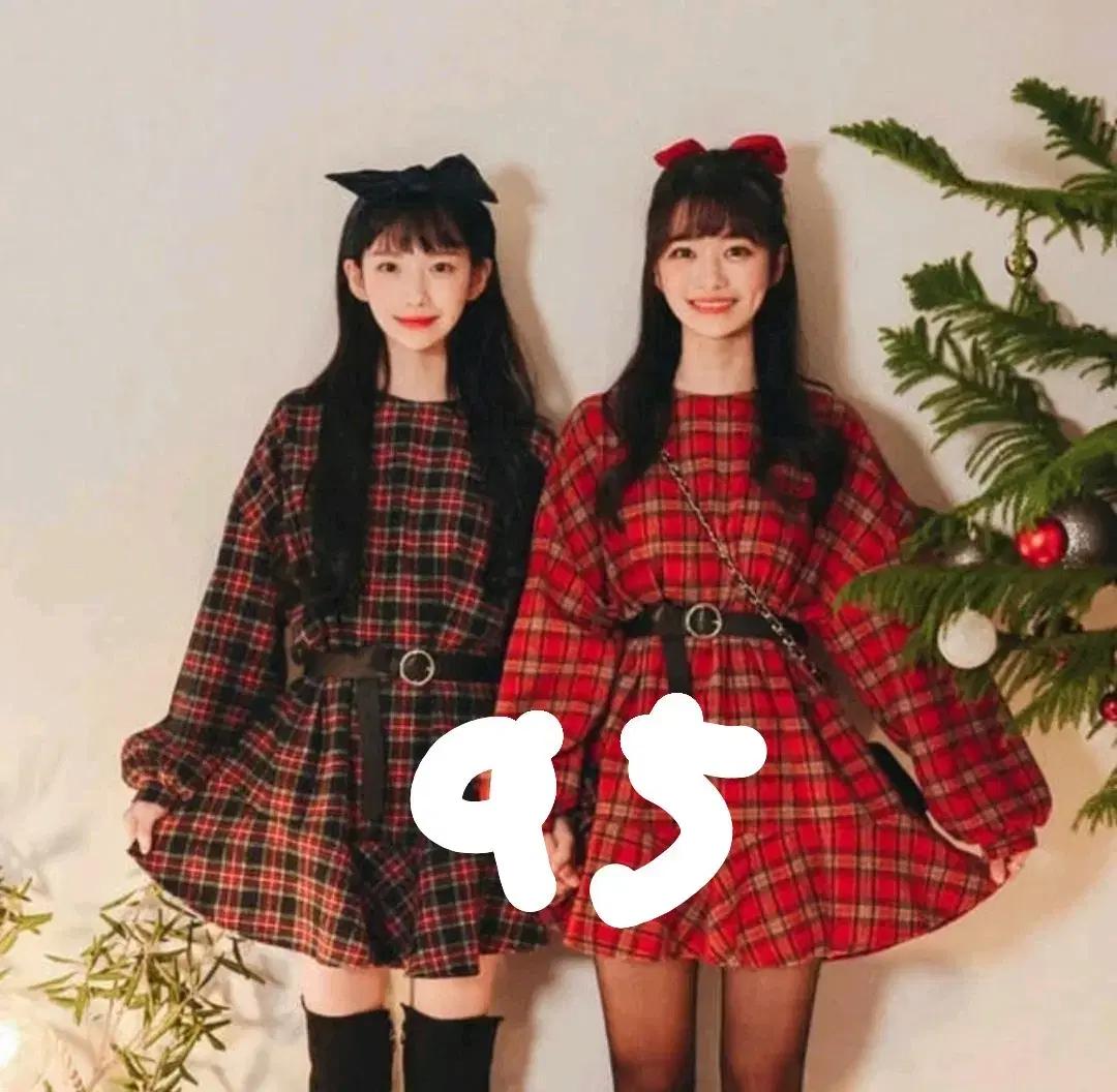 꽃피는시절 체크 원피스 크리스마스 연말룩 파티룩 데이트룩 겨울 일상룩