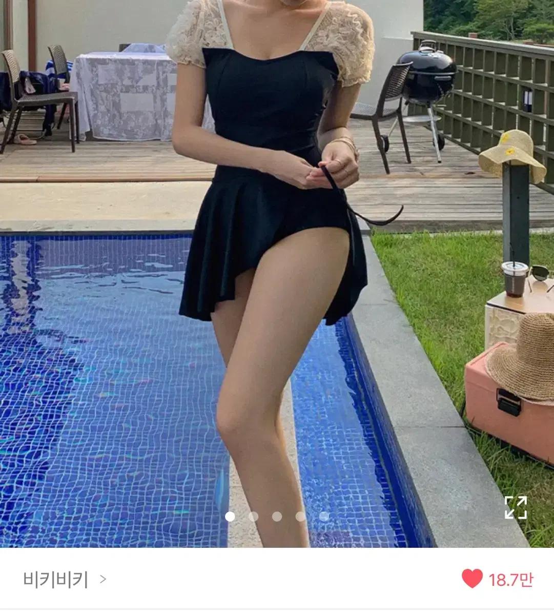 비키비키 로아넬 수영복 레이스 퍼프 시스루 모노키니 비키니