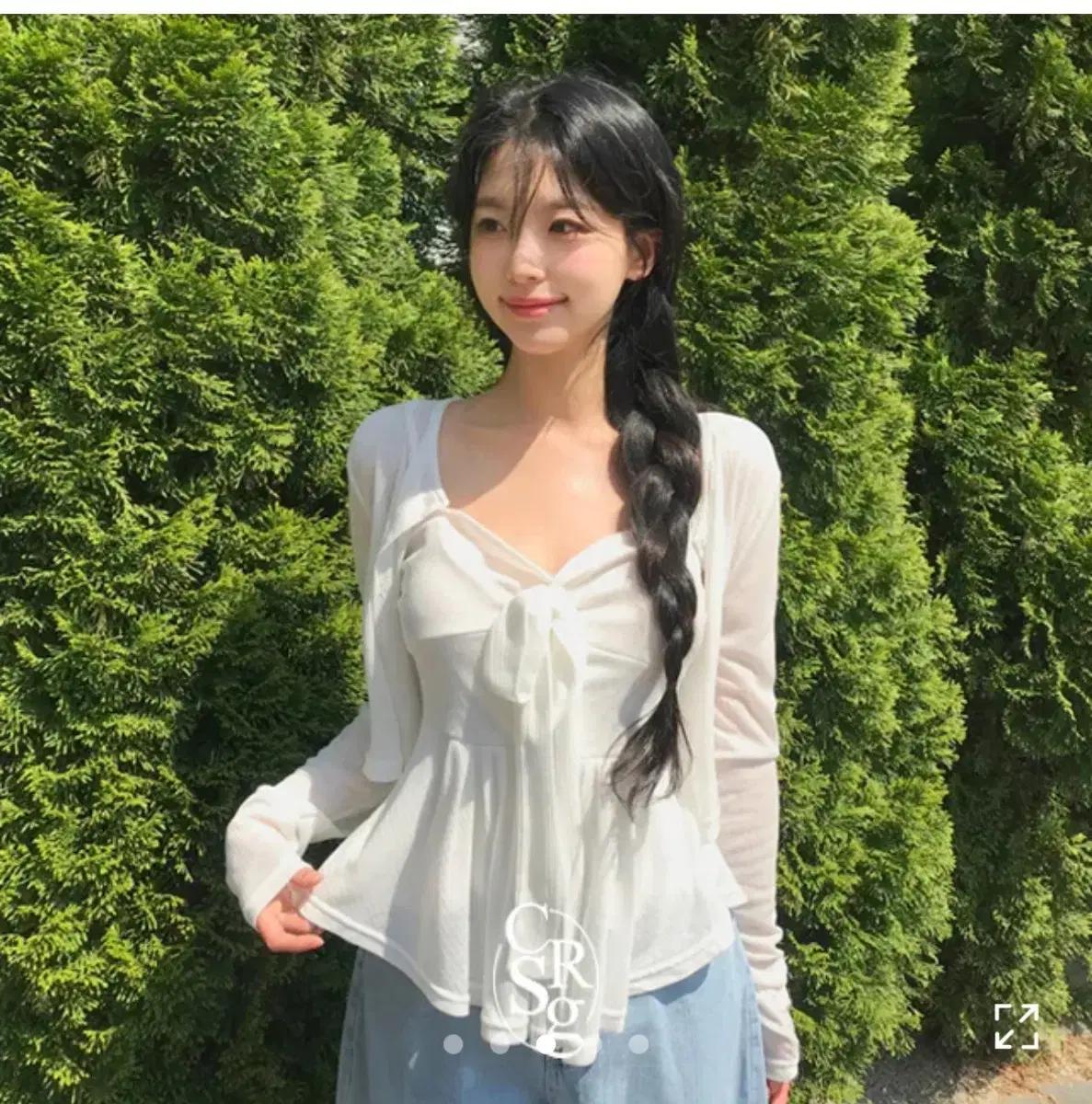 크림슈가 리엔 리본 발레코어 나시 + 여름 긴팔 가디건 세트