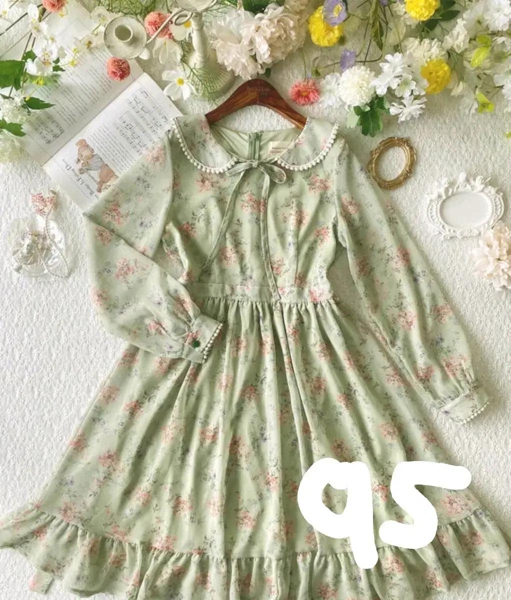 새상품) 딸기쨈프로젝트 쟈스민 쉬폰 원피스 민트 둥근카라 플라워 꽃무늬