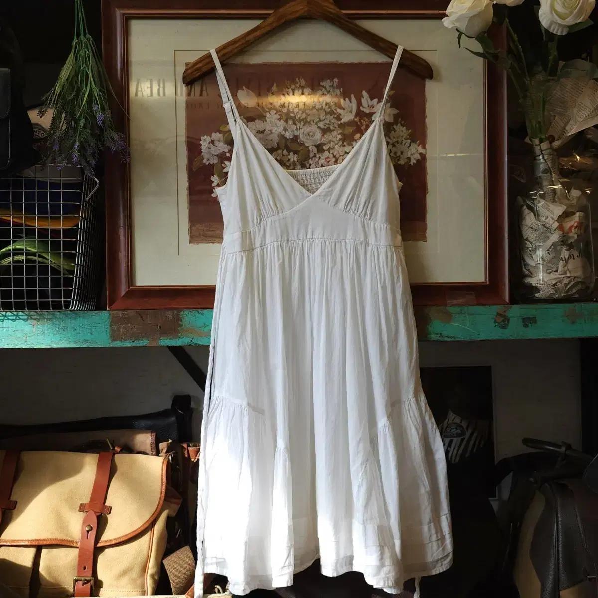 90s 유럽빈티지 로맨틱 화이트 캐미솔 미니 드레스 블라우스 모리걸