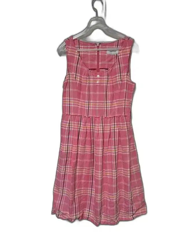 빈폴정품 핑크 여자 마소재 여름용 여성 체크 민소매 린넨원피스85-95