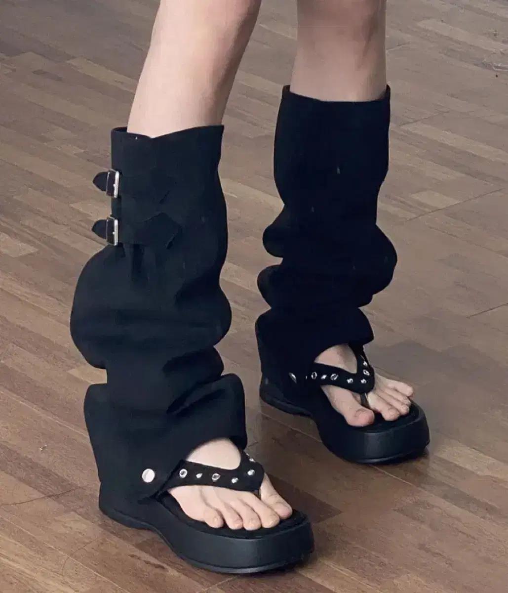 스터드 웨스턴 투웨이 통굽 플랫폼 롱부츠 부츠 쪼리 5.5센치 230