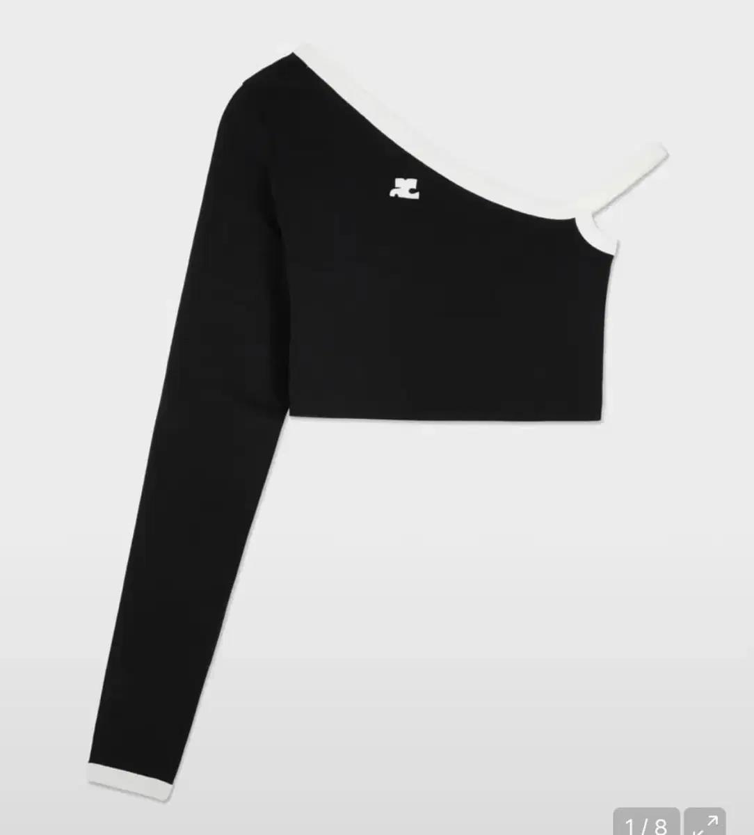 꾸레쥬 courreges 크롭 어시메트릭 콘트라스트 롱슬리브 탑 티셔츠