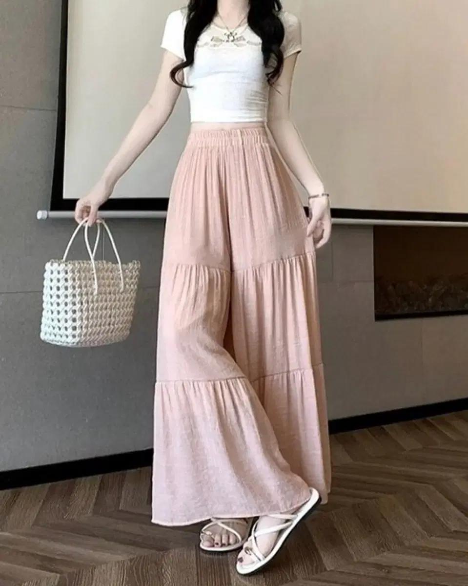 [새상품] 밴딩 플레어 와이드팬츠 캉캉 티어드 롱 치마바지 데일리룩