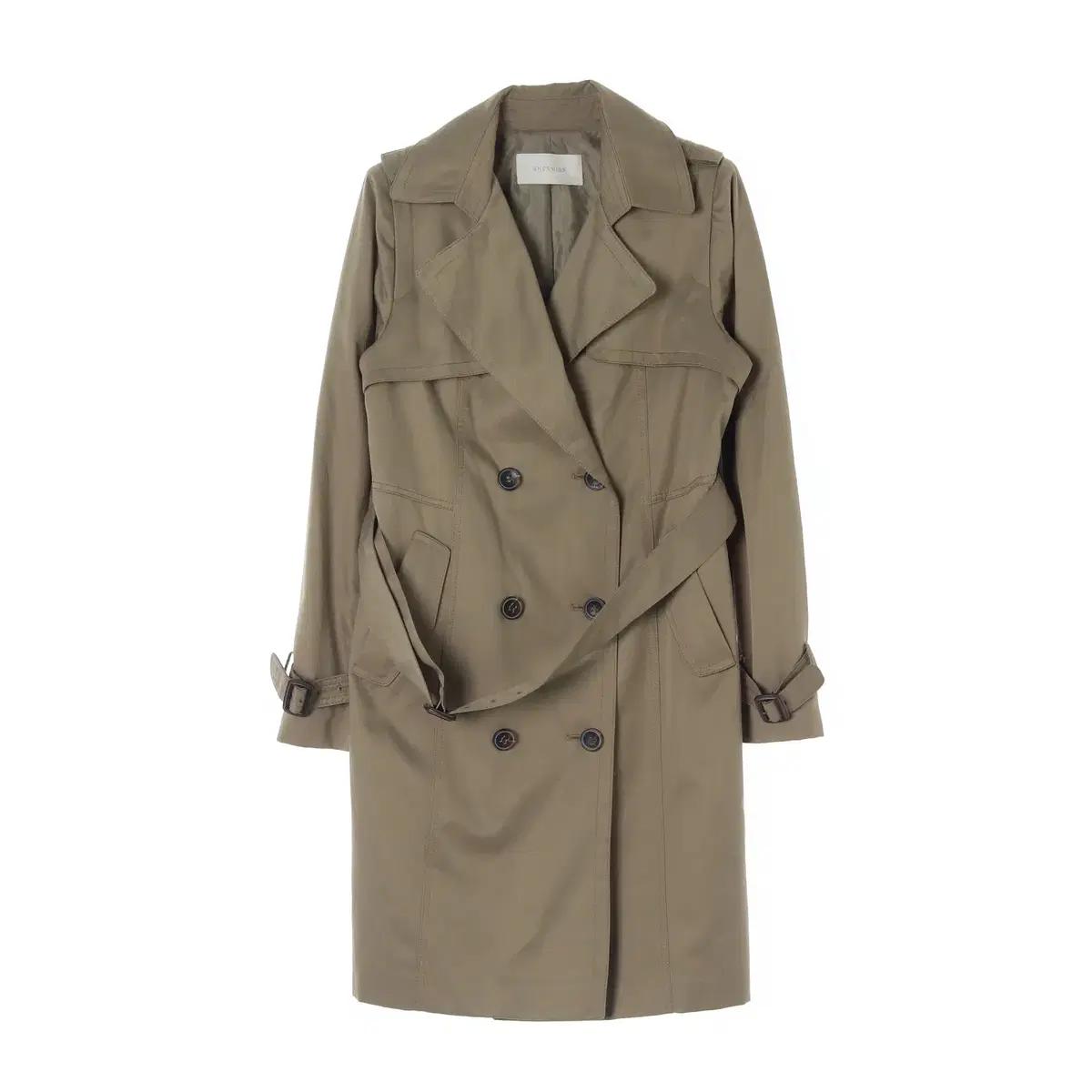 [M]쉬즈미스 카키베이지 벨트 롱 더블버튼 트렌치코트