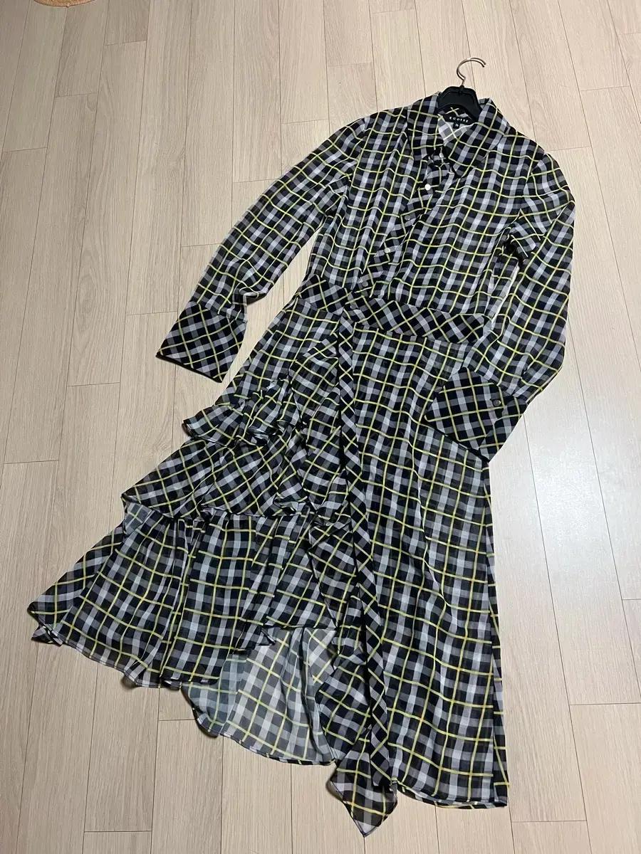 에고이스트 EGOIST 시스루 체크 프릴 캉캉 쉬폰 사선 셔츠 롱원피스