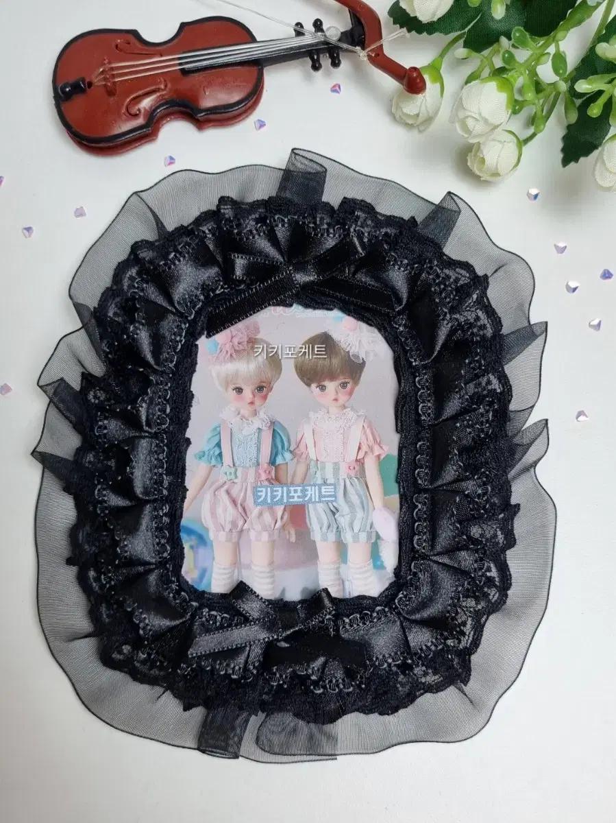 키키포케트 수제 탑로더 포토카드 장식 블랙리본 No.02 레이스