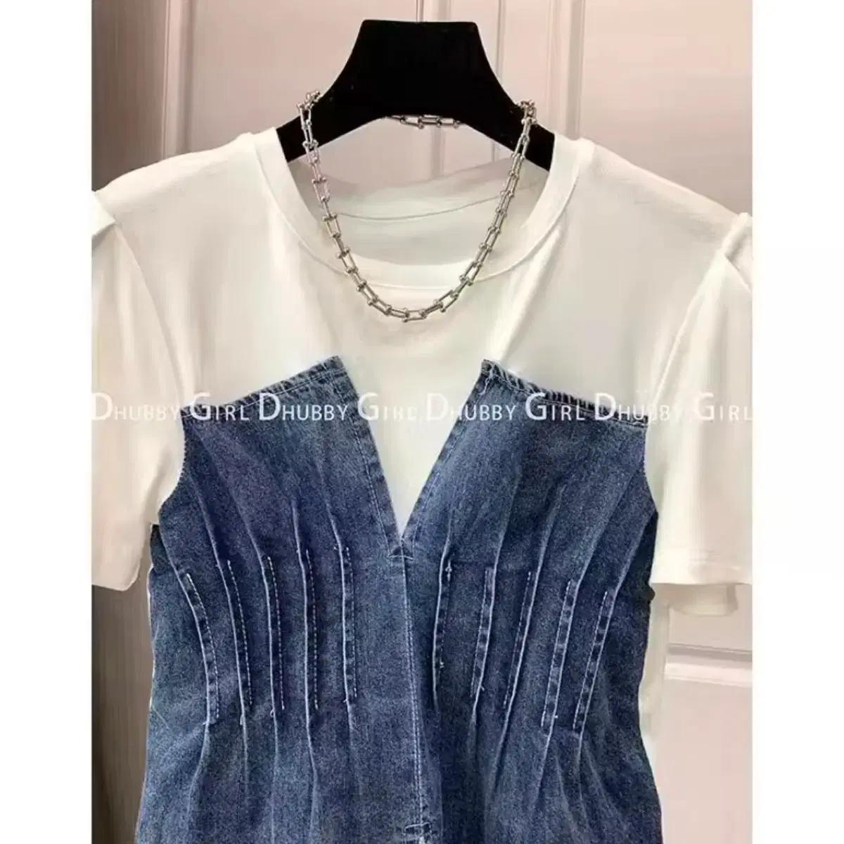 새 상품) 데님 탑 퍼프 소매 반팔티 판매합니다