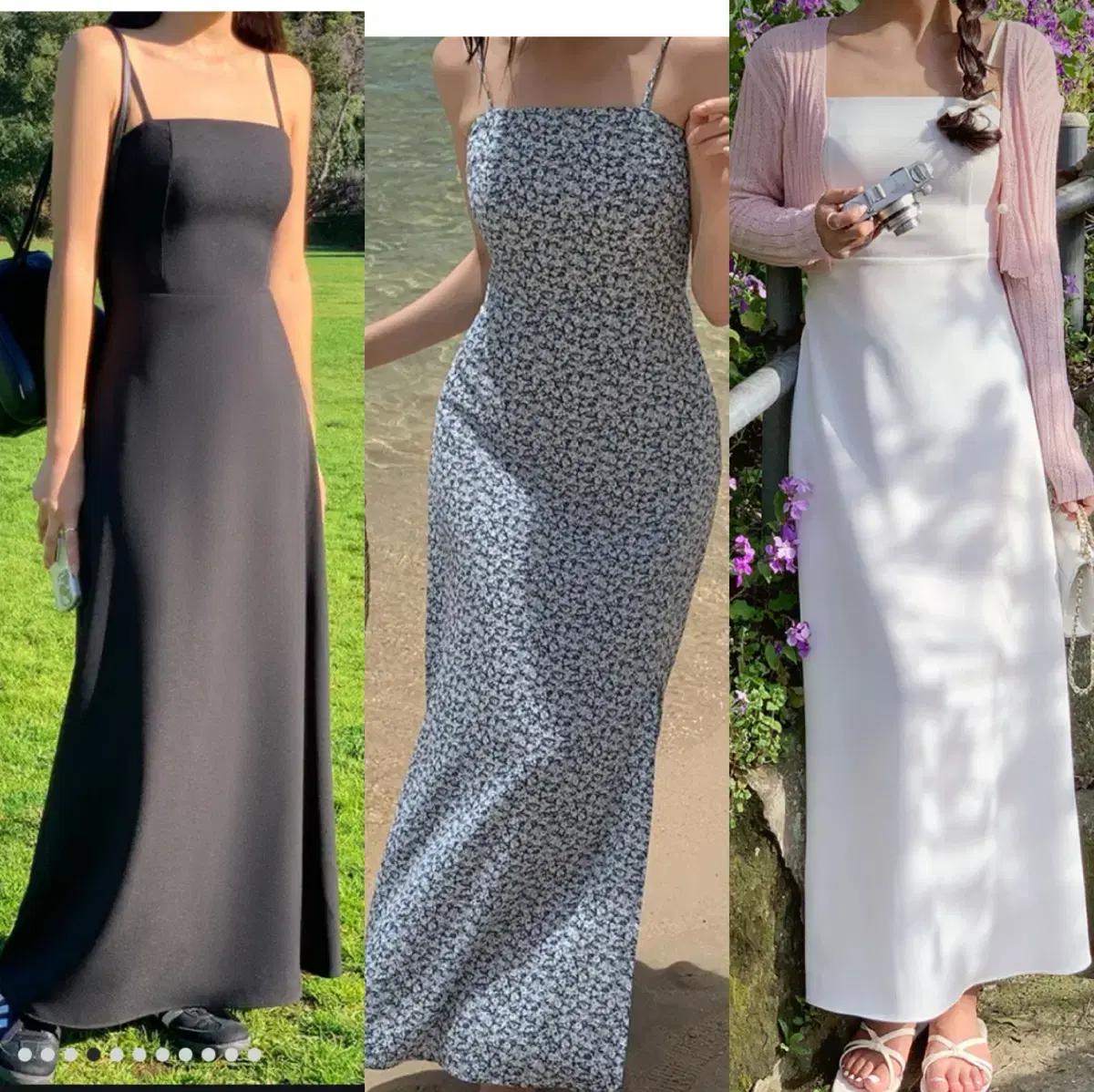 엠프 뷔스티에 롱 원피스 블랙 화이트 나시 밴딩 여름 휴가