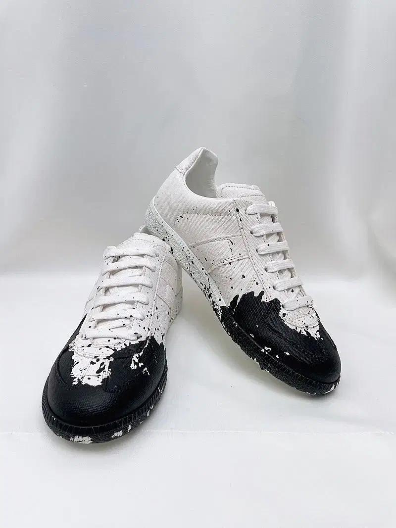 (정품/새상품) 메종 마르지엘라 여성 페인트 화이트 블랙 스니커즈