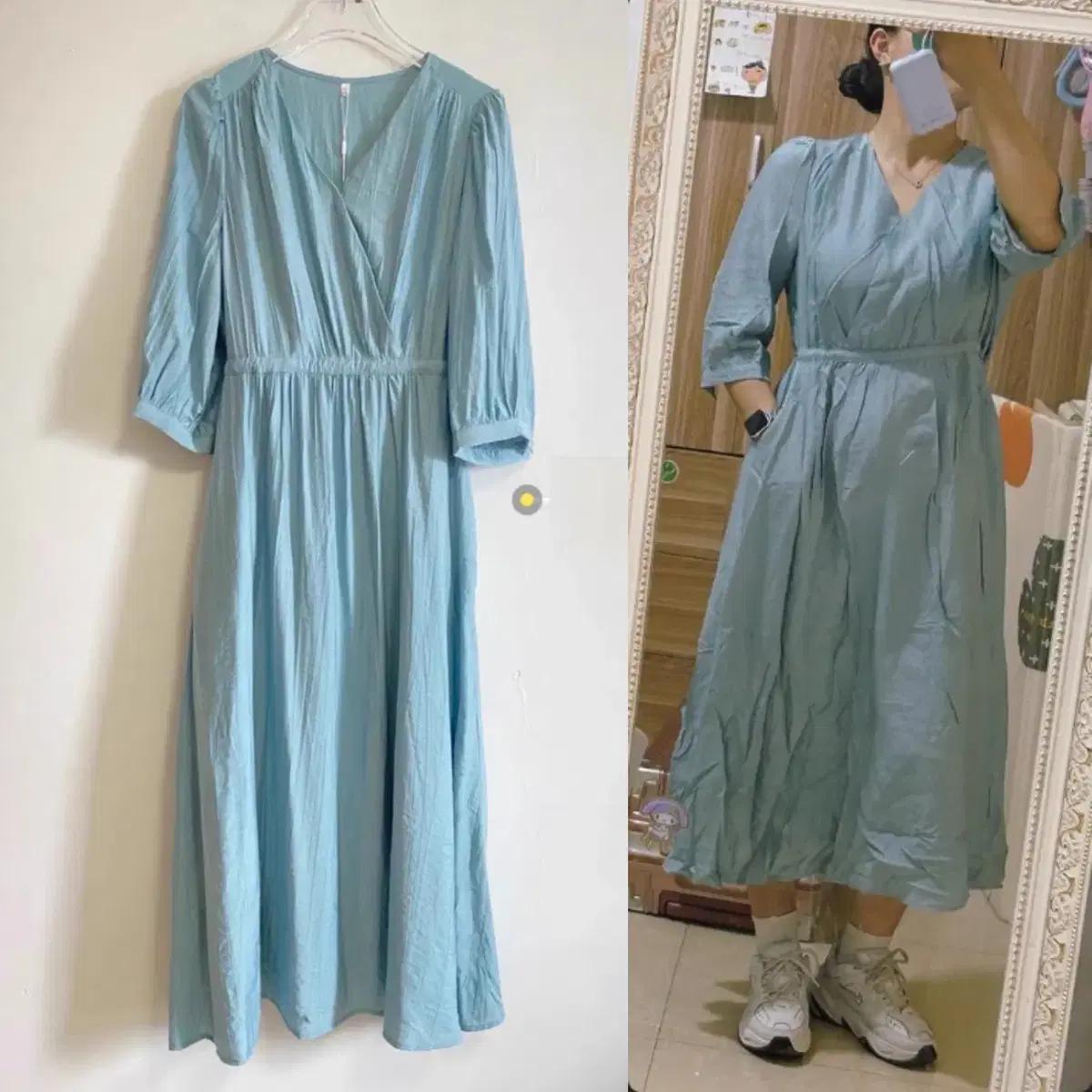 당일출고 55-77 청량 아이스 쉬폰 주름 원피스 데일리 청순 브이넥