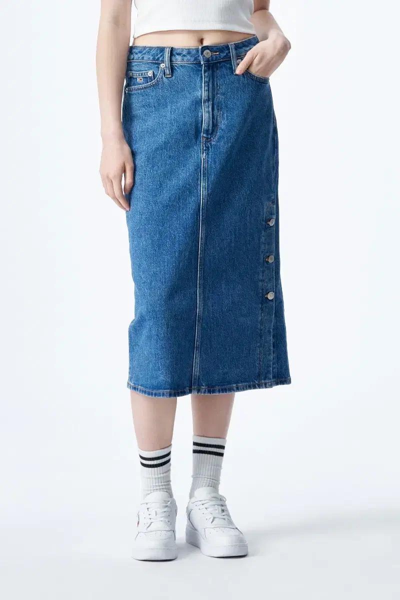 [25] 타미진스 타미힐피거 여성 사이드 버튼 미디 데님 스커트