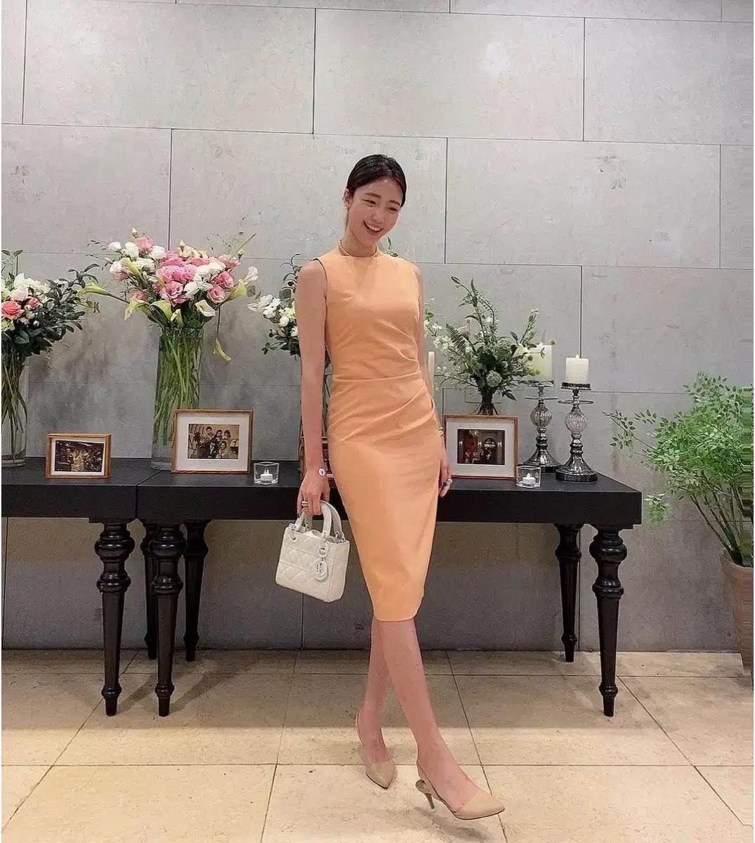 오렌지 슬림핏 원피스 여성용 S