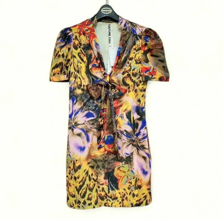 55 새상품 여성 컬쳐콜 원피스 프린트 리본 여자 퍼프소매 반팔 새제품