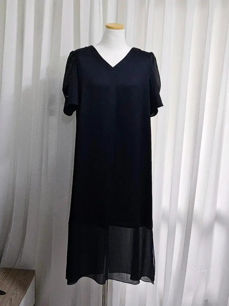 가을 데이트룩 네이비 시스루 원피스 55~66 / 하객룩 추천