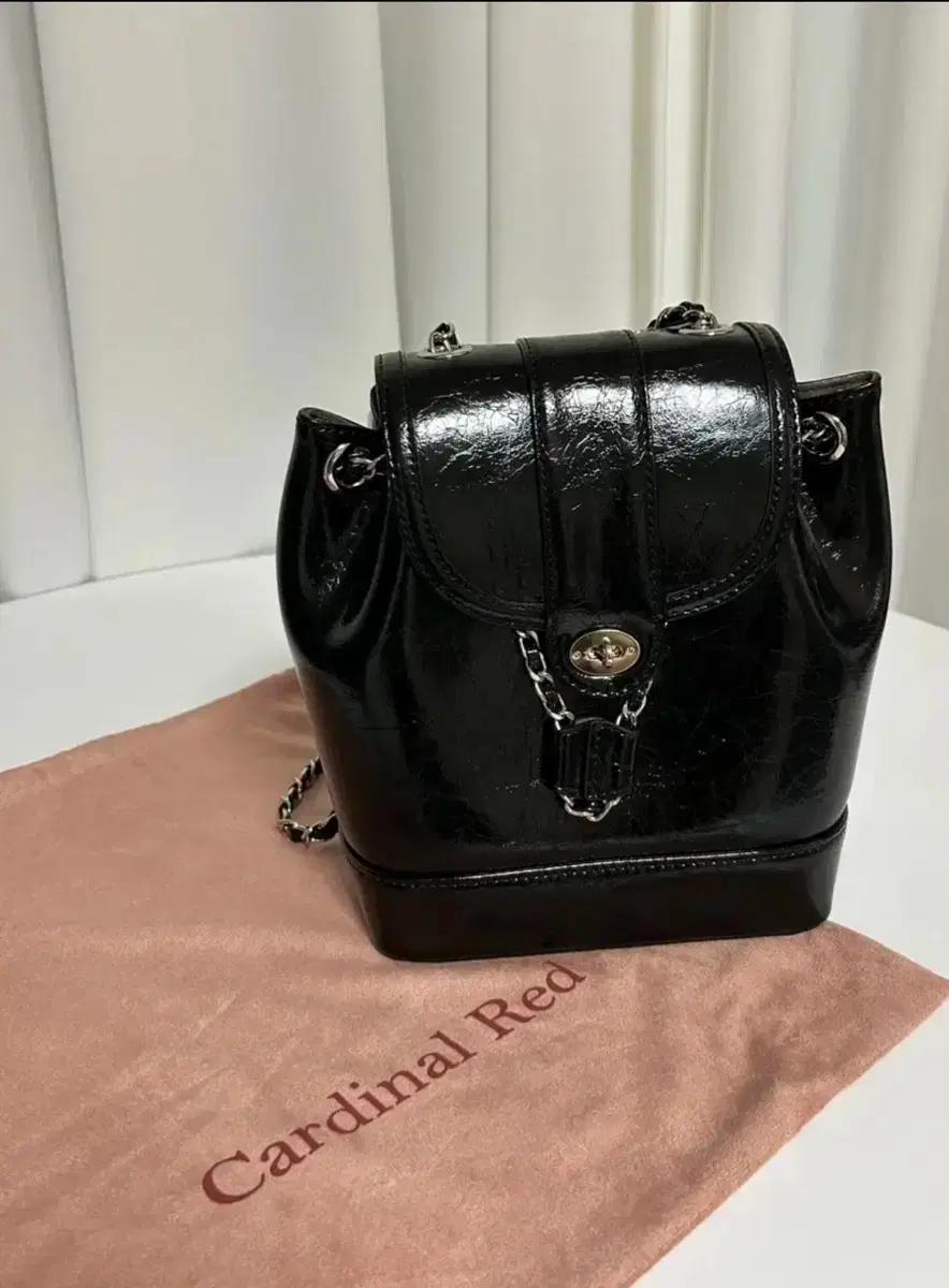 Cardinal Red 블랙 체인 버킷백