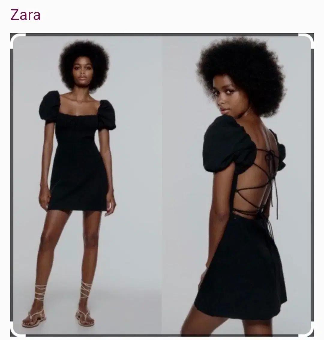 (새상품) 자라 Zara 백리스 퍼프소매 린넨 미니 원피스 블랙