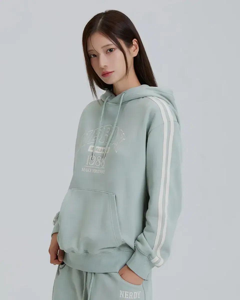널디 아치 로고 풀오버 후드티 민트