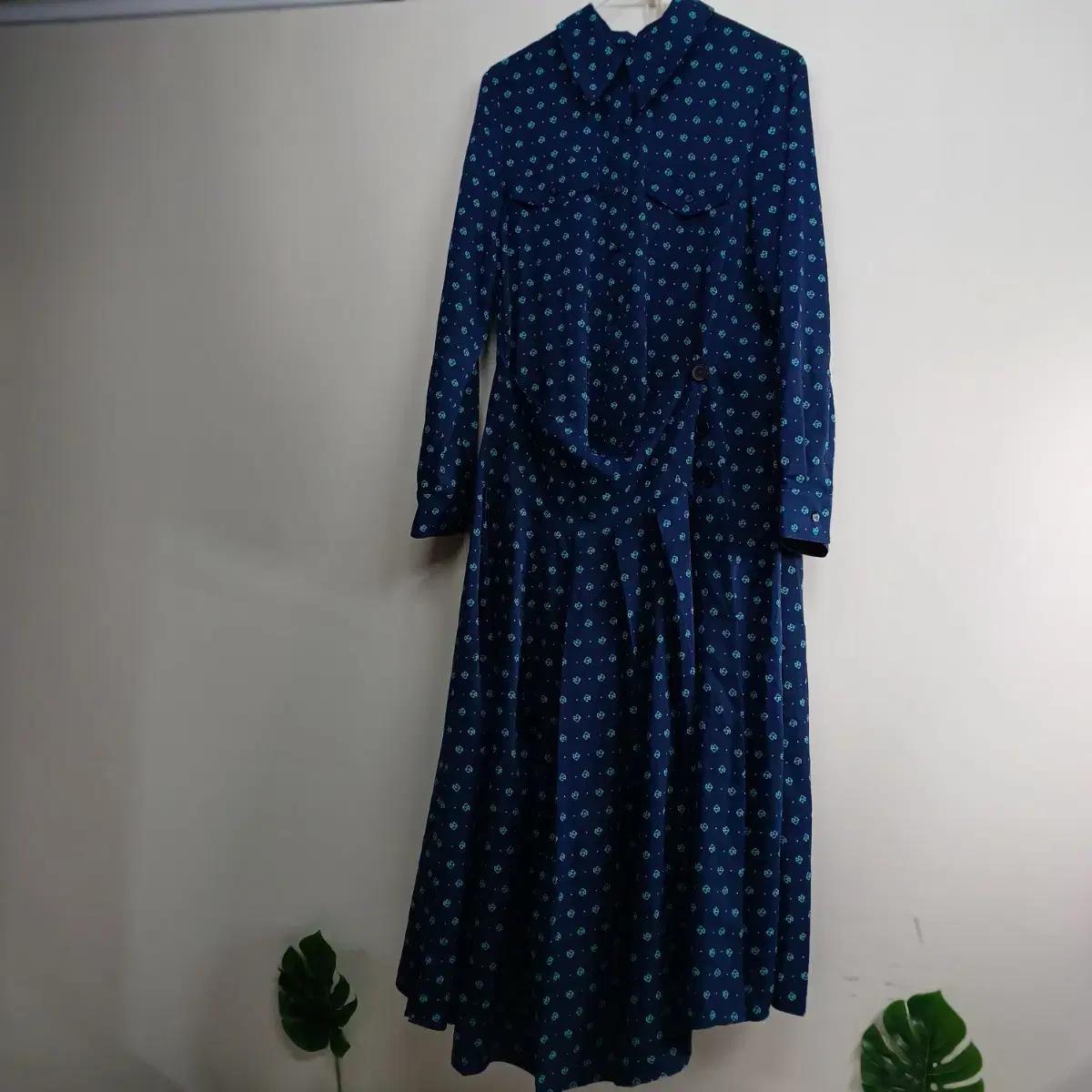 네이비 잔꽃무늬 롱 원피스95사이즈 봄가을 59029