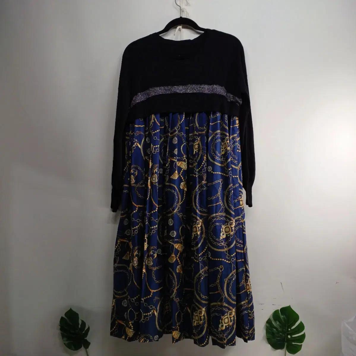 블랙 니트 플리츠 롱 원피스105사이즈 봄가을 59041