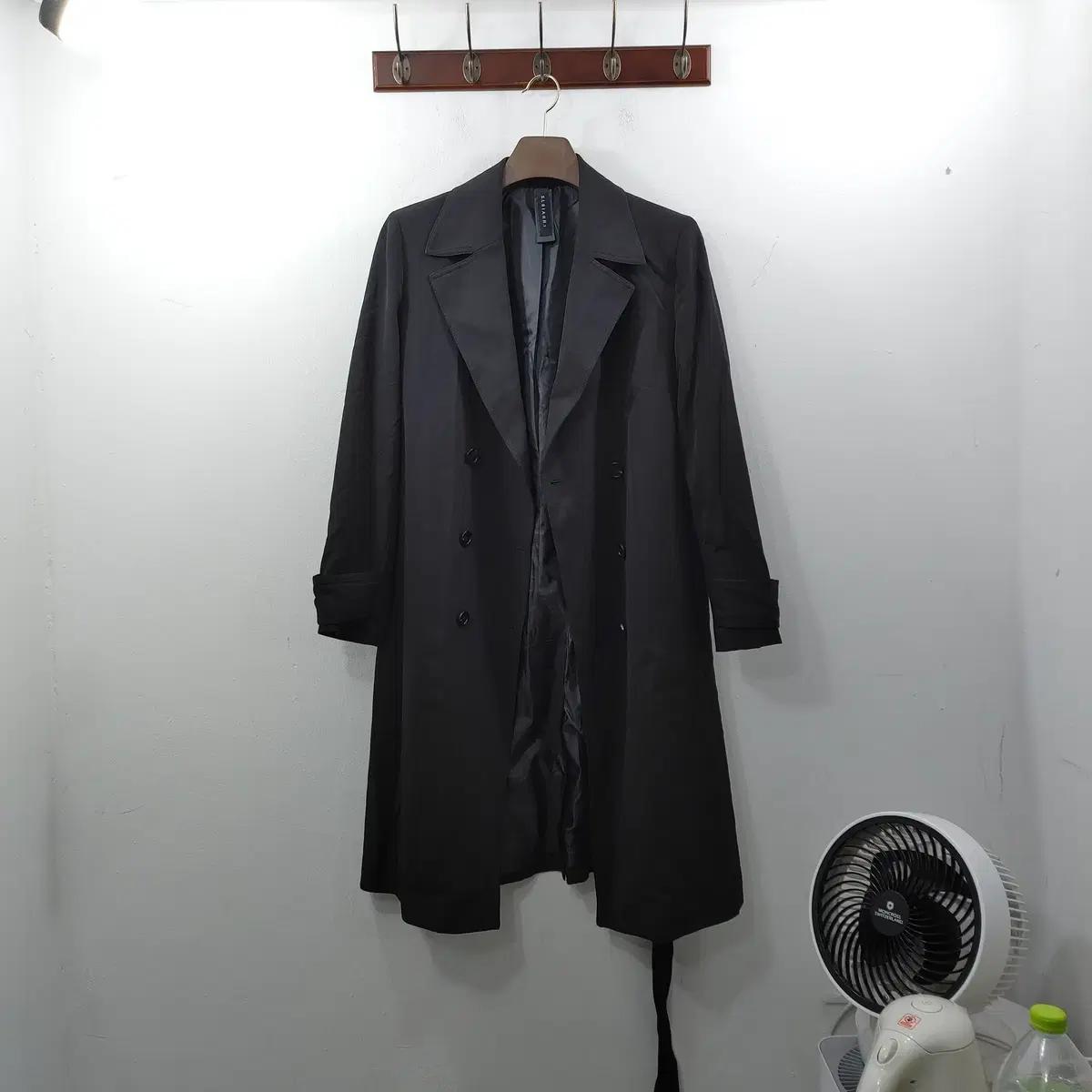 L 에셀리아 여성 블랙 캐주얼 롱 트렌치코트 자켓