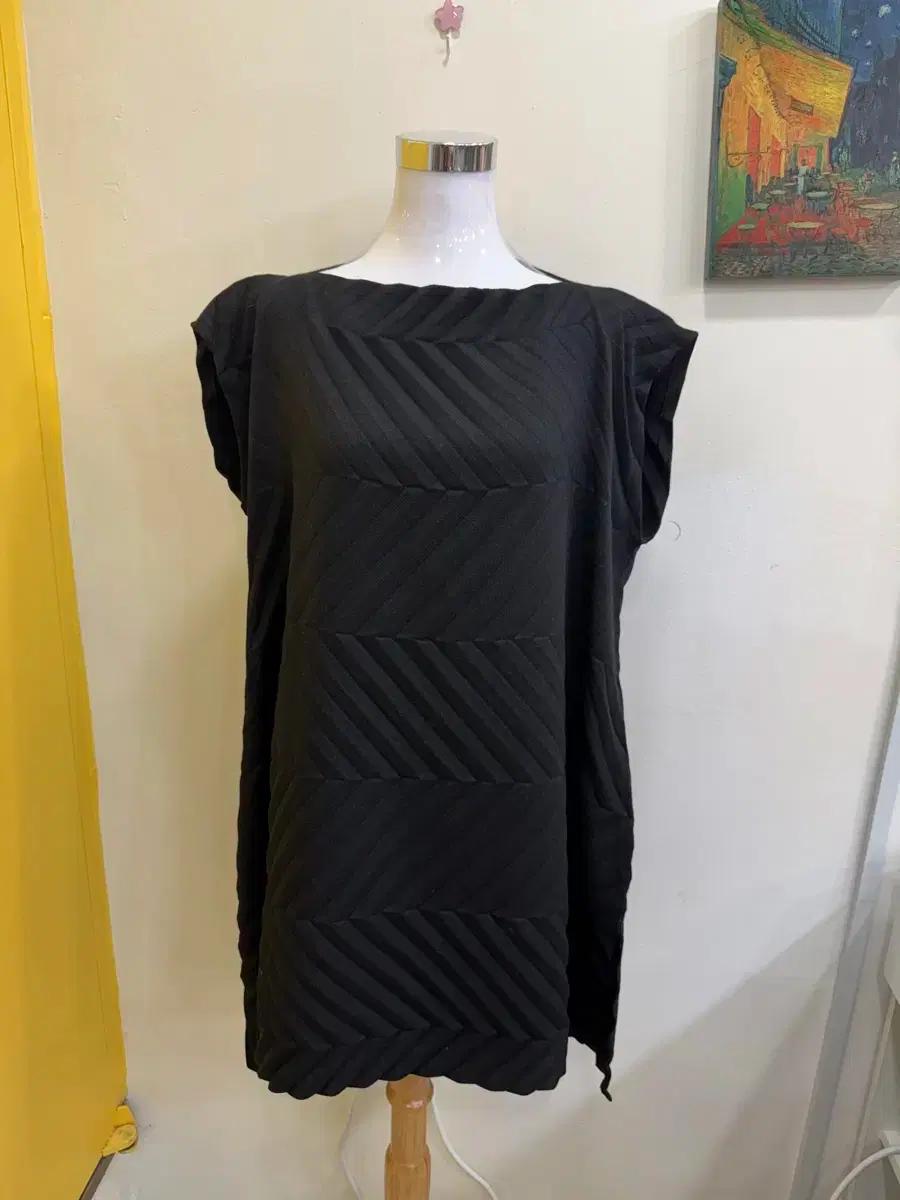 vtg 블랙 스트라이프 패턴 루즈핏 원피스