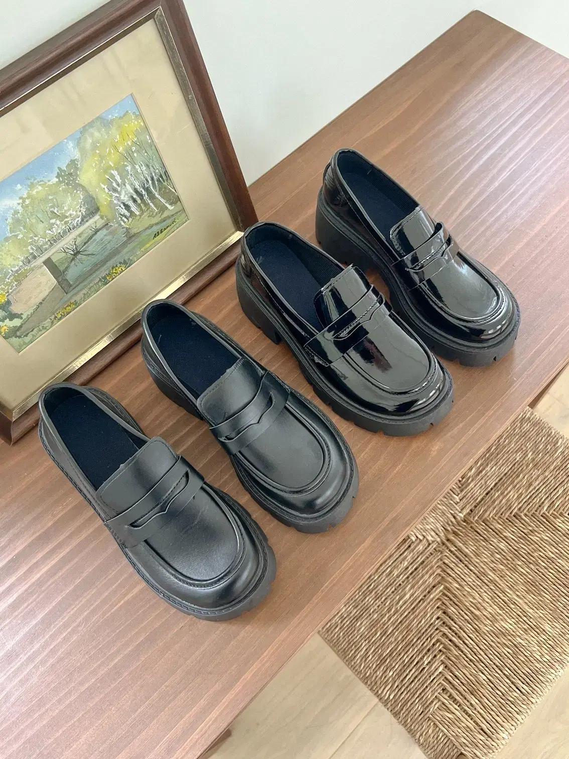 유광 무광 페니로퍼 여성 캐주얼 둥근코 통굽 구두 신발(230-250)