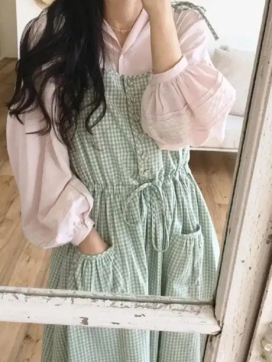(미개봉)미미부티크 키키 체크 원피스 민트