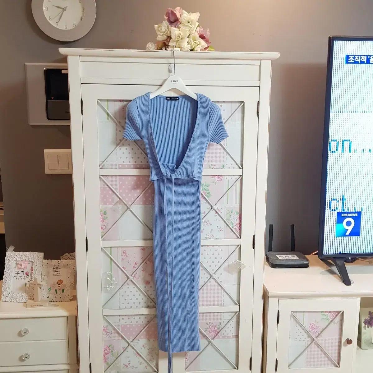 자라 (ZARA) 리브 니트 롱 원피스 하늘색/55