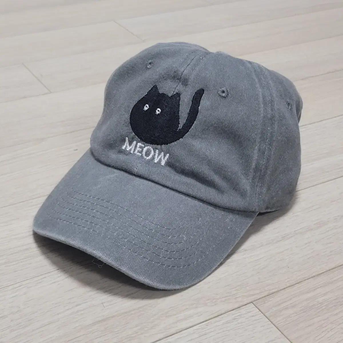 (새상품) 해외 귀여운 미야오 MEOW 자수 검은 고양이 모자 캡 그레이