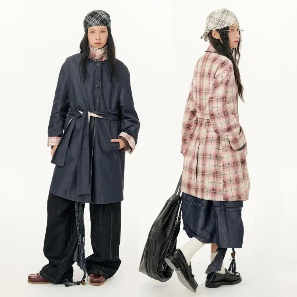 mwlab 리버시블 체크 크로셰 레이스 칼라 드롭숄더 윈드브레이커