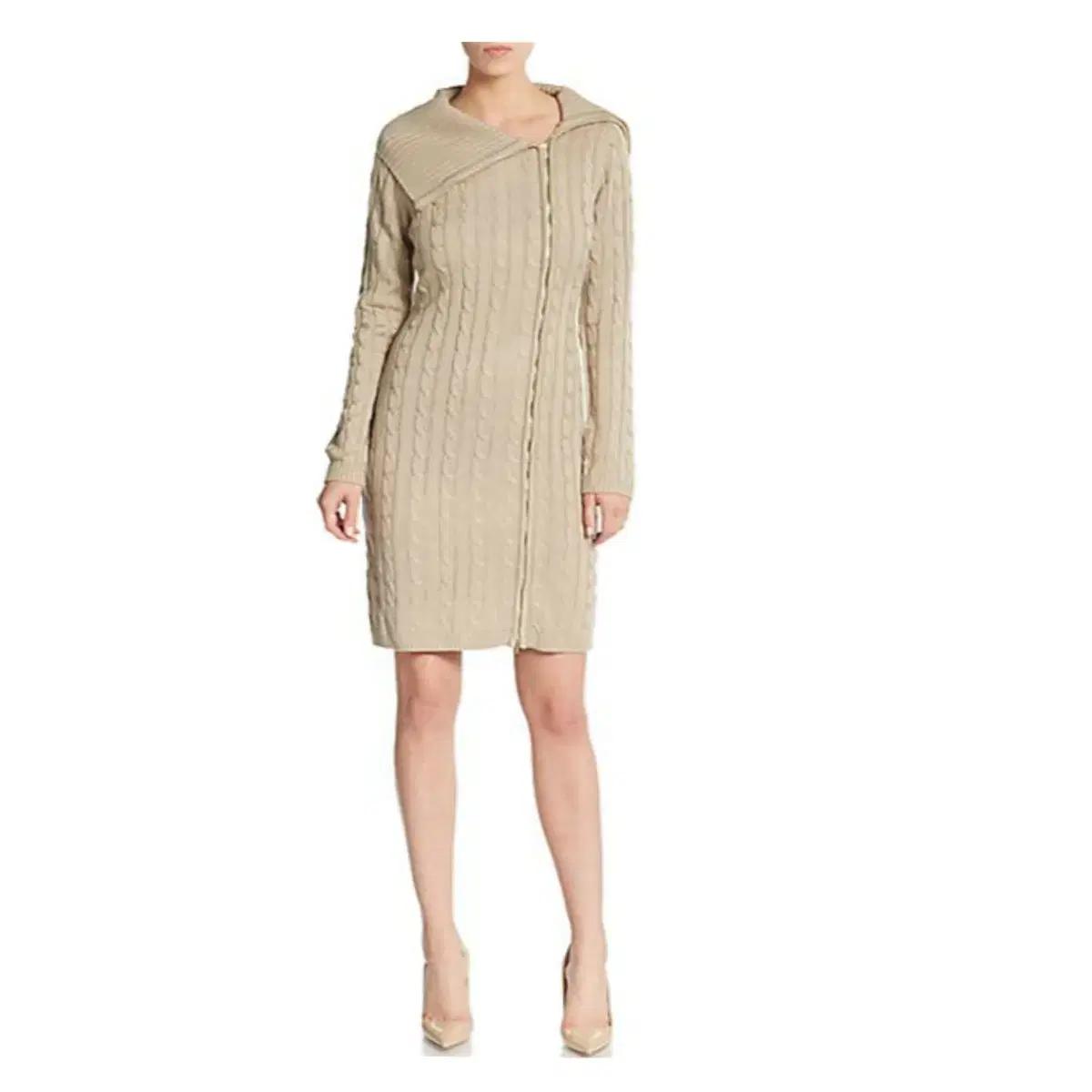 CK 캘빈클라인 케이블 빅카라 롱지퍼 니트 원피스 M