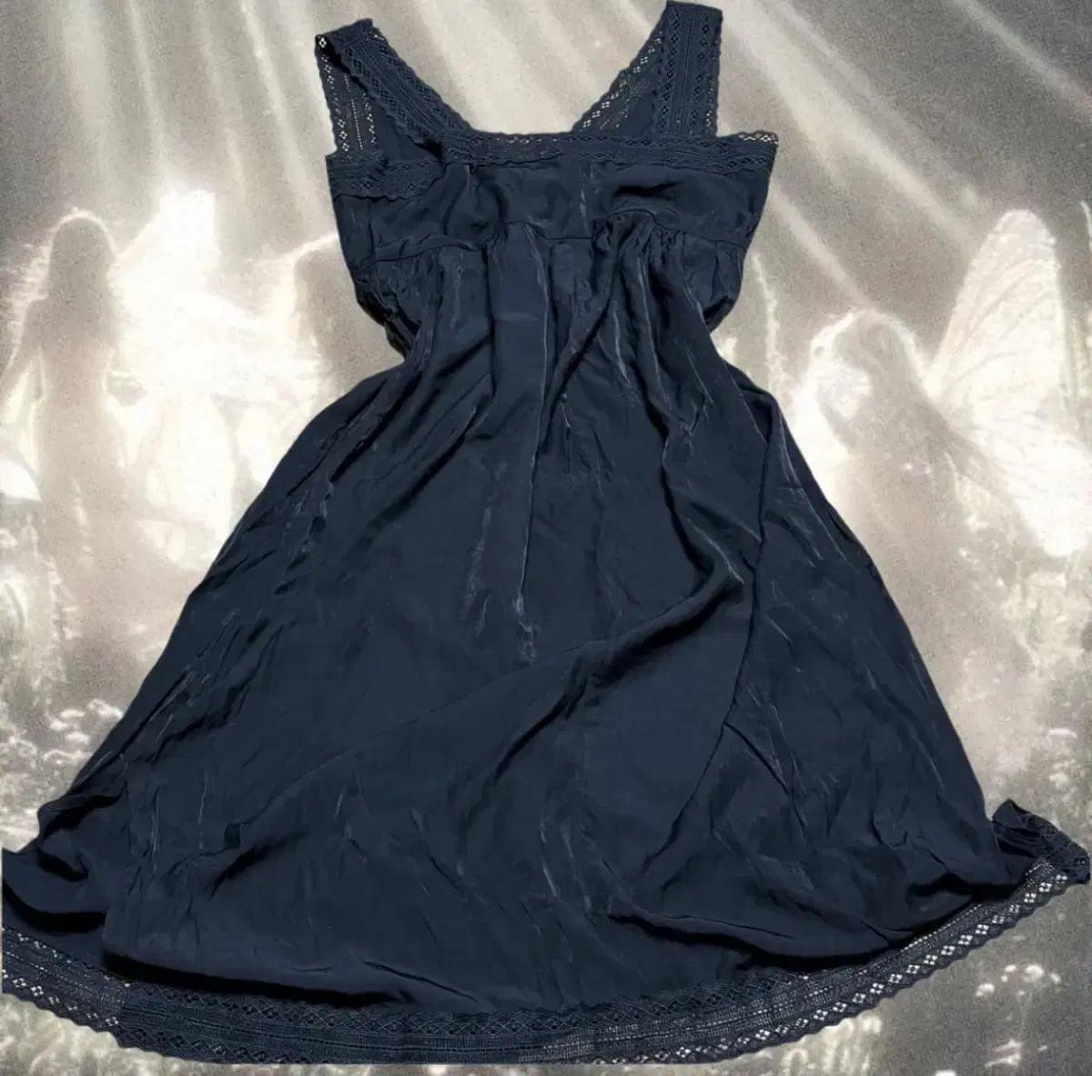 빈티지 데빌 올블랙 레이어드 디테일 레이스자수 롱 원피스