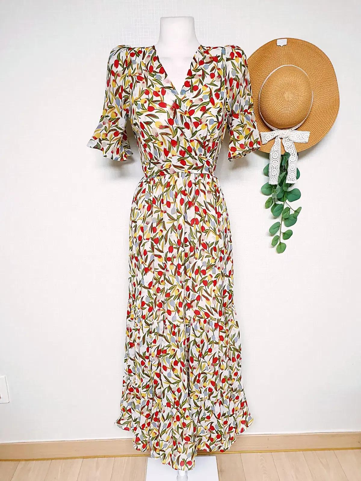 랩스타일 롱원피스 튤립 55 66 77 쉬폰 레드옐로우