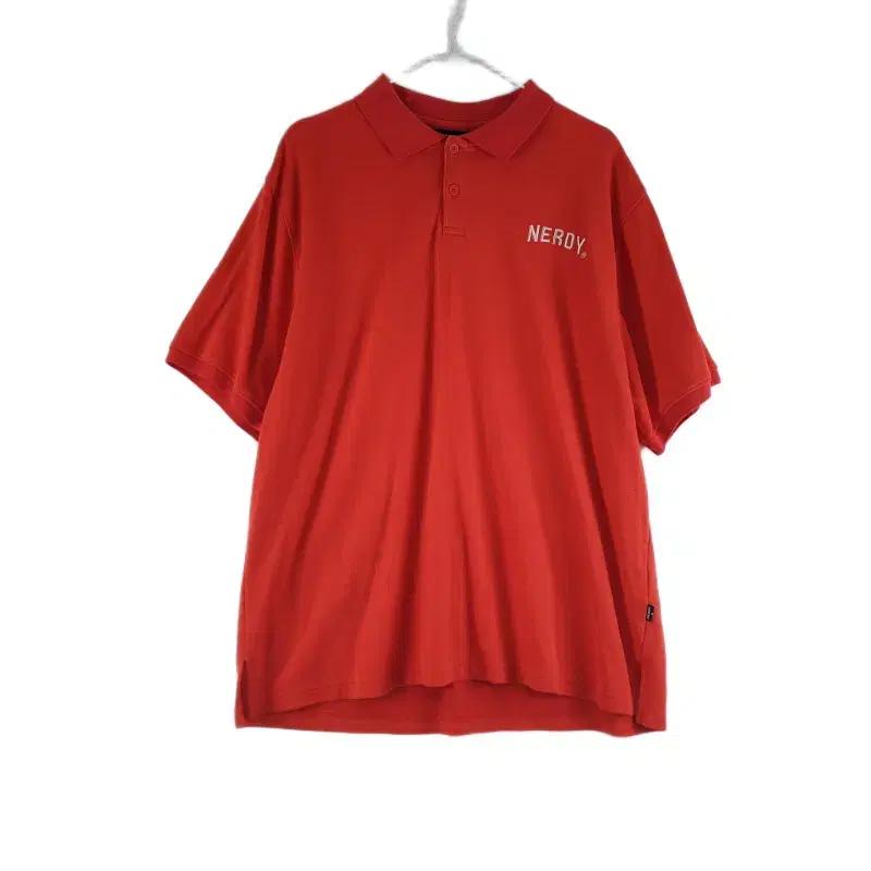 J6239 NERDY 남M 레드 반팔 카라티셔츠