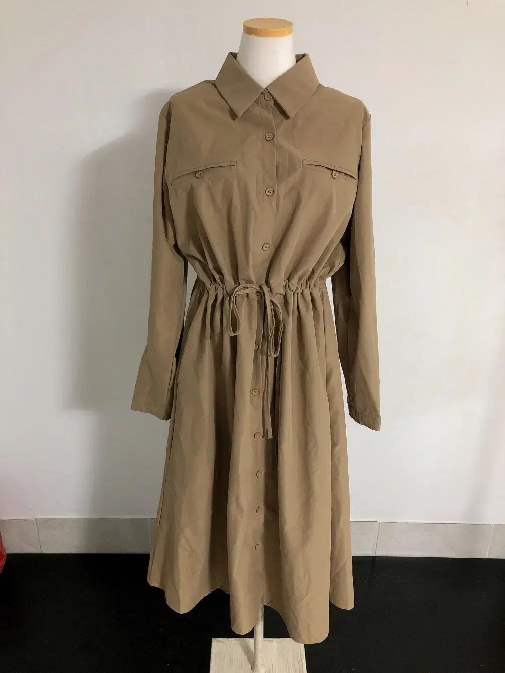 (정품)셔츠형포켓허리끈긴팔롱원피스(여성용95~100)