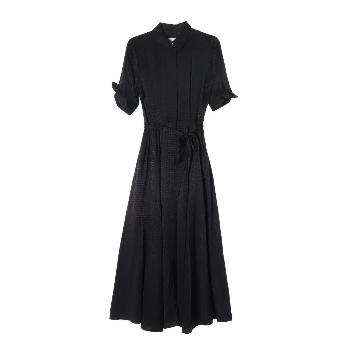 [S]캘빈클라인 블랙 하운드체크 리본 반팔 셔츠 롱 원피스