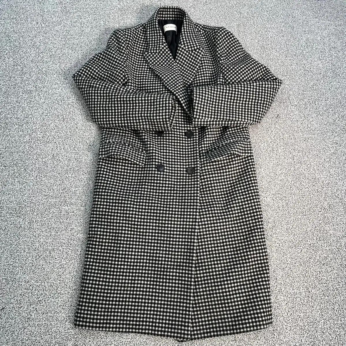 [88-96-165] 앳코너 하운드투스 체크 울 더블 롱 코트 0820H