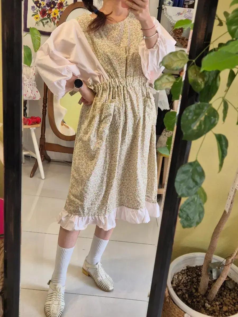 플라워 캉캉 롱원피스 핑크 퍼프소매