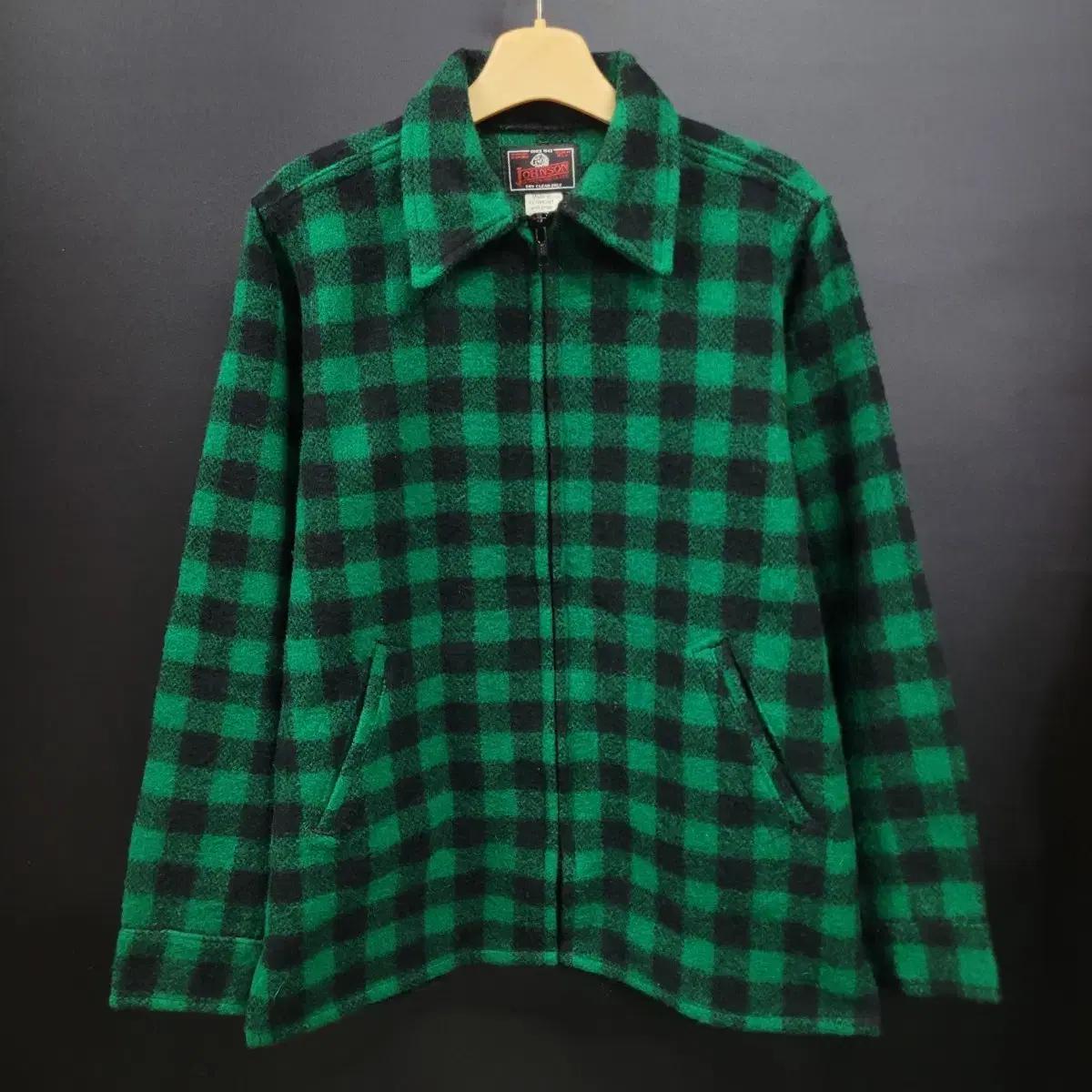 JOHNSON Woolen Mills 아카이브 그린 체크 집업 울자켓