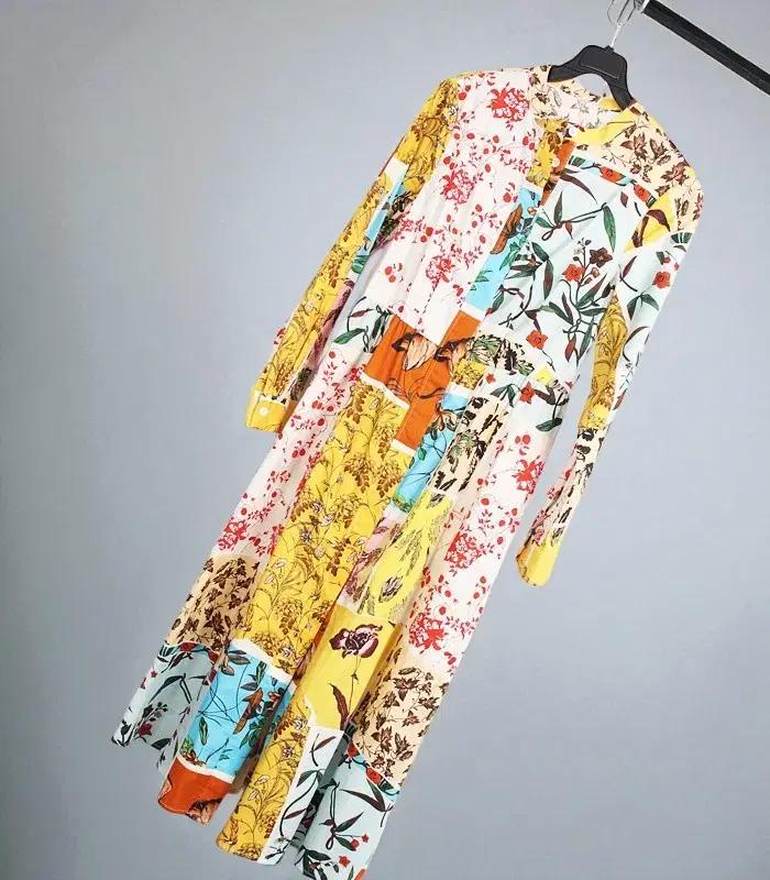 여성M / 수입로스 배색 플로럴 셔츠원피스