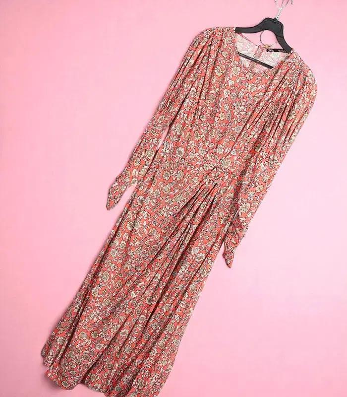 여성S / 자라 플로럴 셔링 랩스타일 원피스