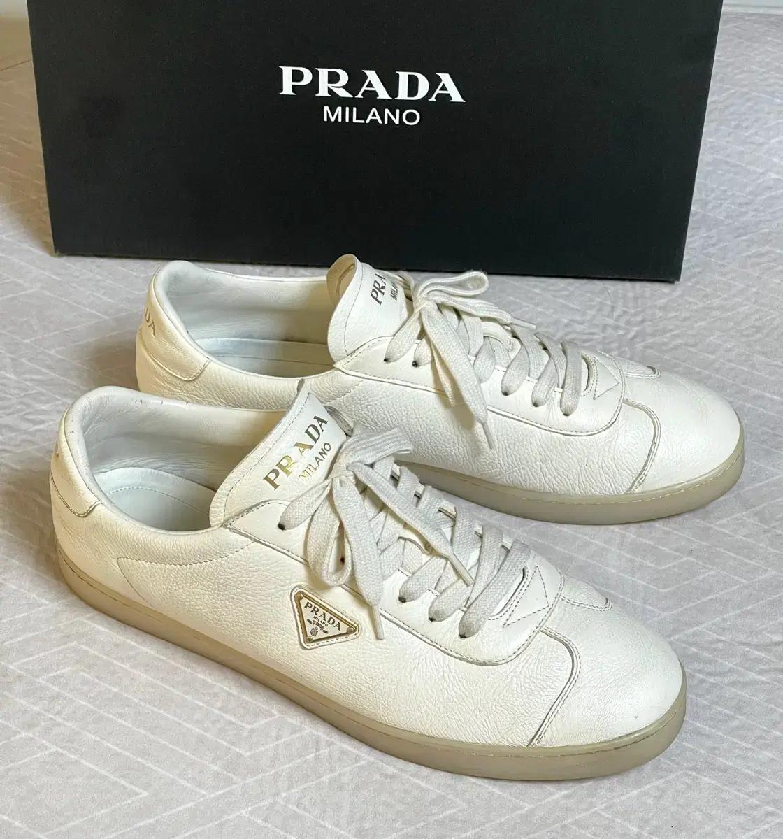 프라다 레인 사슴 가죽 남성 스니커즈 아이보리 11UK